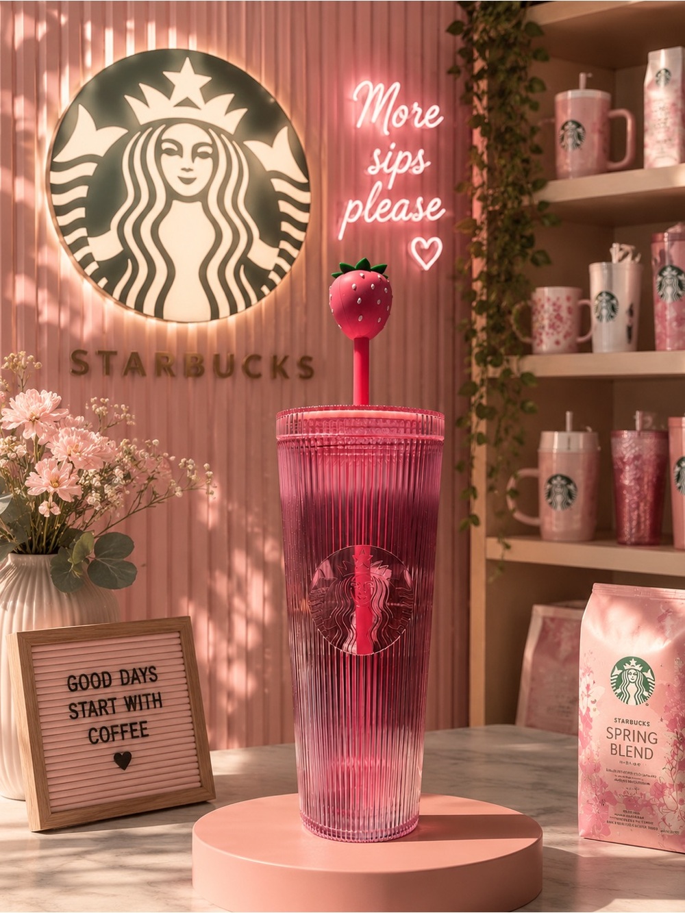 Starbucks Pink Strawberry-Topped Ribbed Tumbler